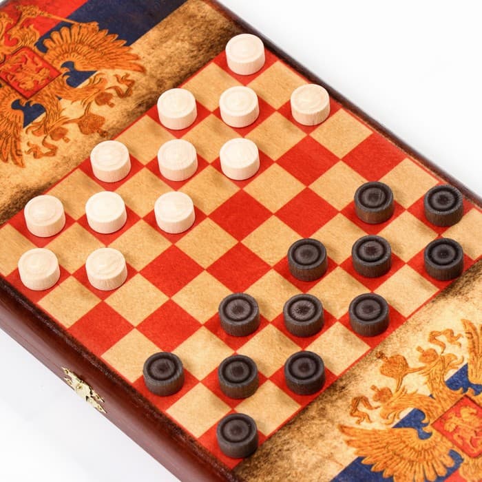 Настольная игра нарды «Герб России-Флаг»,деревянные, малые, 40×40 см, с шашками