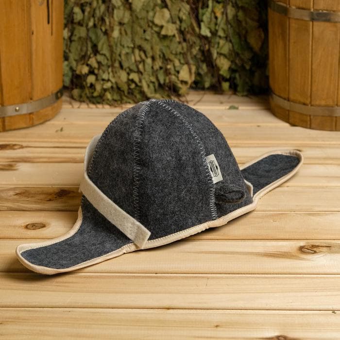 Набор для бани «Лётчик», 3 предмета: шапка, коврик, рукавица, шерсть 30%, полиэфир 70%, серый, «Добропаровъ»