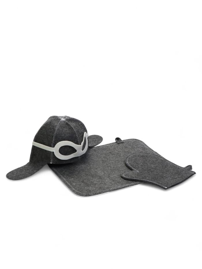 Набор для бани «Лётчик», 3 предмета: шапка, коврик, рукавица, шерсть 30%, полиэфир 70%, серый, «Добропаровъ»