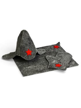 Набор для бани «Буденовец», 3 предмета: шапка, коврик, рукавица, серый, «Добропаровъ»
