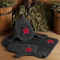 Набор для бани «Буденовец», 3 предмета: шапка, коврик, рукавица, серый, «Добропаровъ»