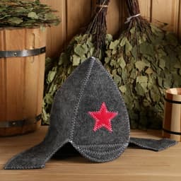 Набор для бани «Буденовец», 3 предмета: шапка, коврик, рукавица, серый, «Добропаровъ»