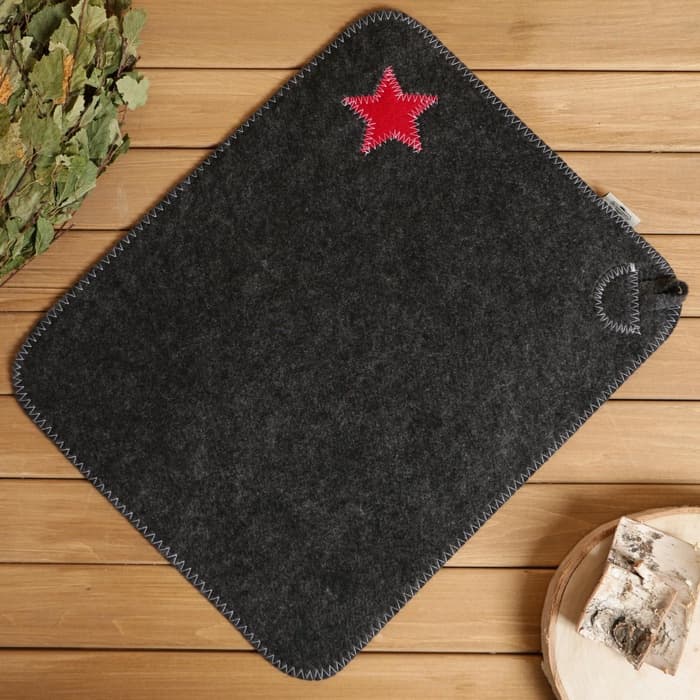 Набор для бани «Буденовец», 3 предмета: шапка, коврик, рукавица, серый, «Добропаровъ»