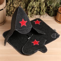 Набор для бани «Буденовец», 3 предмета: шапка, коврик, рукавица, серый, «Добропаровъ»