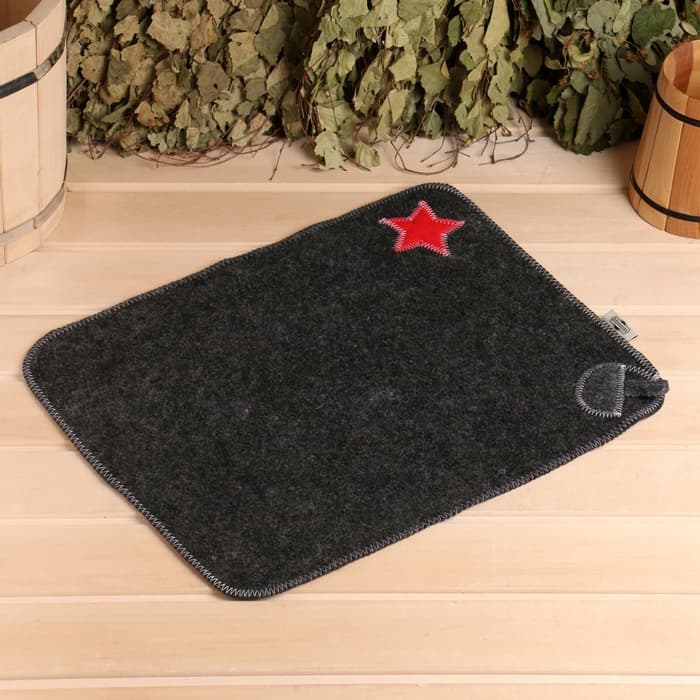 Набор для бани «Буденовец», 3 предмета: шапка, коврик, рукавица, серый, «Добропаровъ»