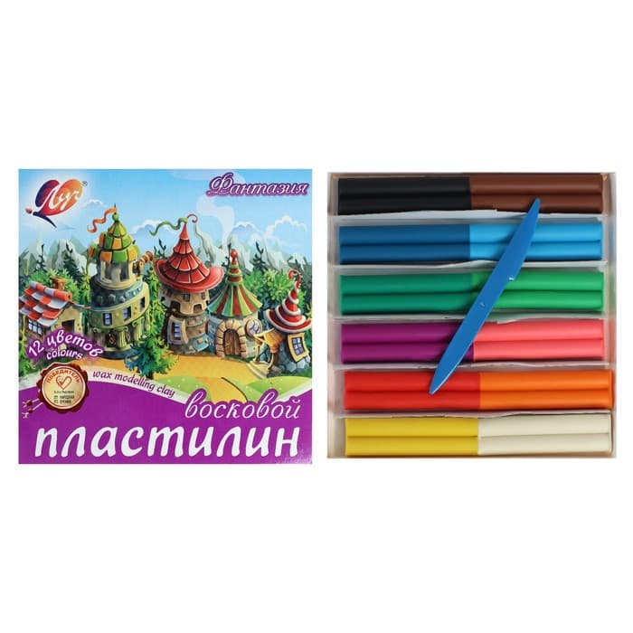 Пластилин мягкий (восковой) «Луч. Фантазия», 12 цветов, 180 г, со стеком, МИКС