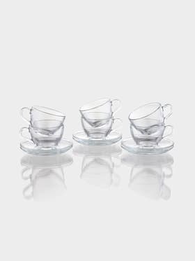 Чайный набор Paşabahçe Basic, 12 предметов: 6 чашек 225 мл, 6 блюдец d=13.7 см, стекло, прозрачный