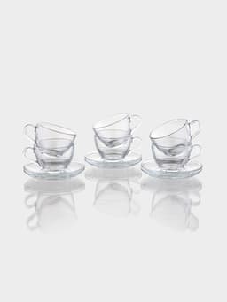 Чайный набор Paşabahçe Basic, 12 предметов: 6 чашек 225 мл, 6 блюдец d=13.7 см, стекло, прозрачный