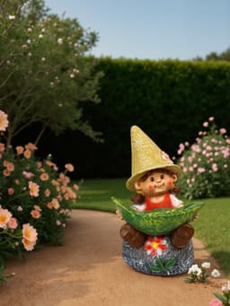 Садовая фигура из полистоуна «Девочка на камне с листом», 48×29×27 см