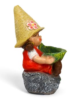 Садовая фигура из полистоуна «Девочка на камне с листом», 48×29×27 см