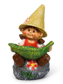 Садовая фигура из полистоуна «Девочка на камне с листом», 48×29×27 см