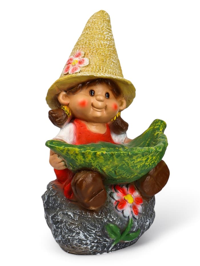 Садовая фигура из полистоуна «Девочка на камне с листом», 48×29×27 см