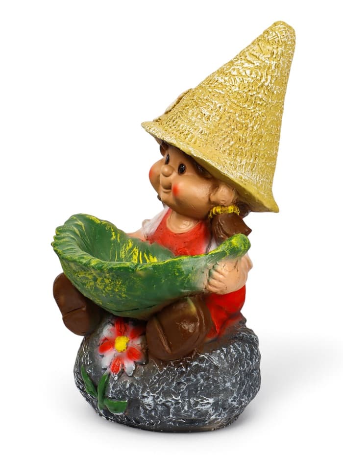 Садовая фигура из полистоуна «Девочка на камне с листом», 48×29×27 см