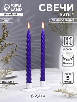 Набор свечей витых, 2.2×25 см, лакированная 2 шт., фиолетовый