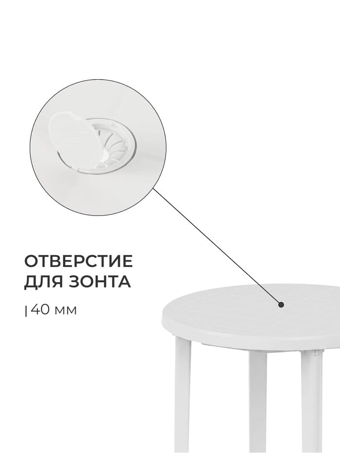 Стол круглый, 90×90×75 см, пластиковый, белый