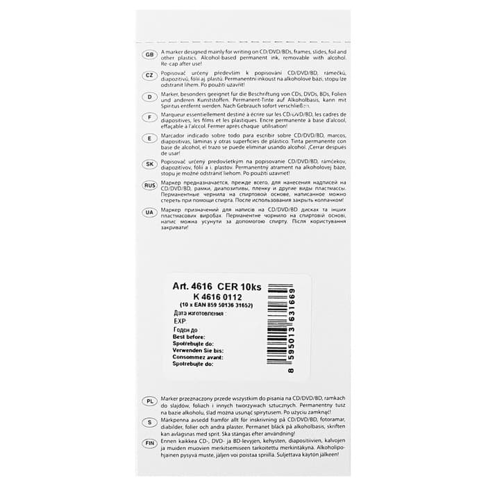 Маркер для CD/DVD, Centropen 4616, диаметр узла 1.2 мм, линия письма 0.6 мм, чёрный