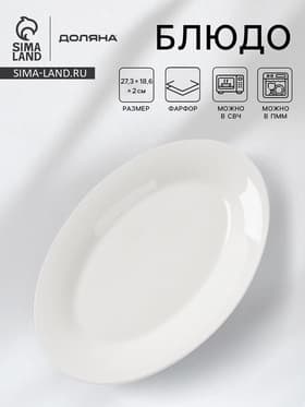 Блюдо овальное c утолщённым краем Доляна White Label, 27.3×18.6×2 см, фарфор, белое