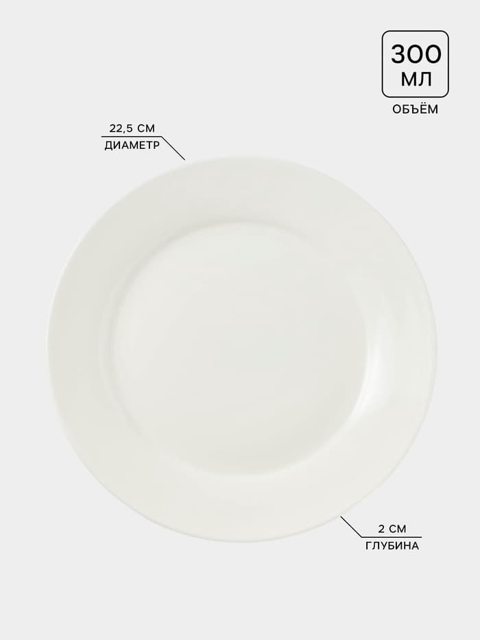 Тарелка обеденная Доляна White Label, d=22.5 см, с утолщённым краем, фарфор, белая
