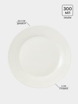 Тарелка обеденная Доляна White Label, d=22.5 см, с утолщённым краем, фарфор, белая