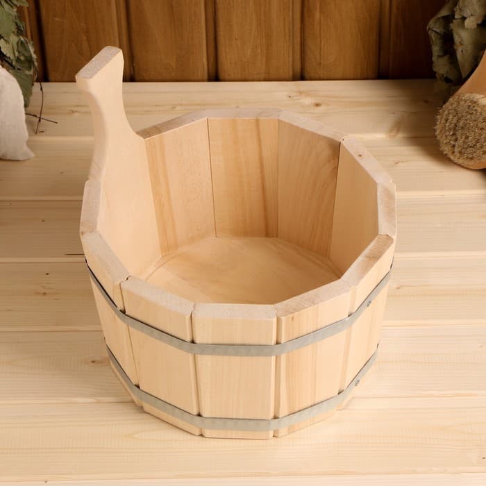 Шайка - ушат для бани и сауны, 5 л, деревянная, нержавеющий обруч, «Добропаровъ»