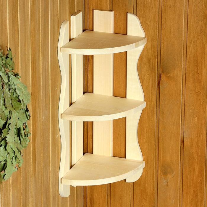 Полка для бани и сауны, 65×26×26 см, липа, угловая, «Добропаровъ»