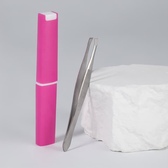 Пинцет скошенный, узкий, 9 см, в футляре, МИКС