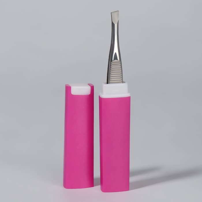 Пинцет скошенный, узкий, 9 см, в футляре, МИКС