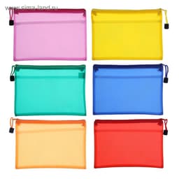 Папка-конверт на молнии Calligrata А6 (175×130 мм), с сеткой внутри, МИКС