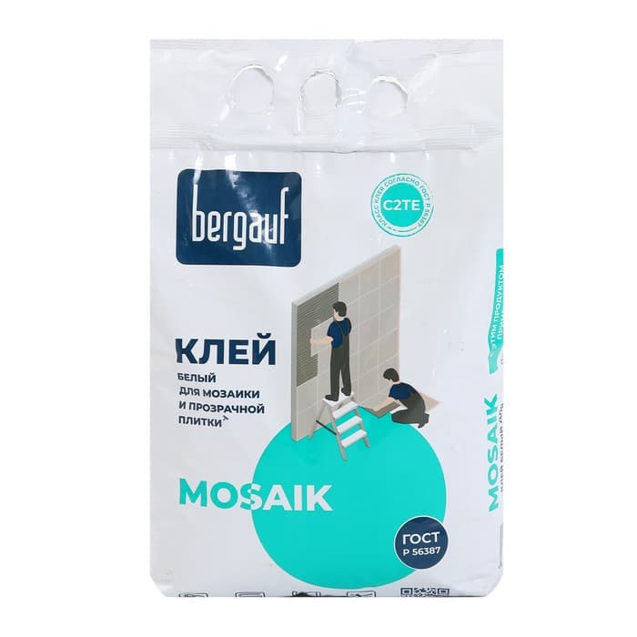 Клей для плитки мозаики и бассейнов Bergauf Mosaik, белый, 5 кг
