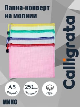 Папка-конверт на молнии А5 Calligrata «Клеточка», 250 мкм, сетка, МИКС