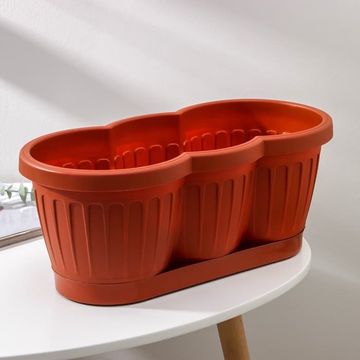 Ящик для цветов с поддоном Петропласт «Гусеница», 40 см, пластик, МИКС