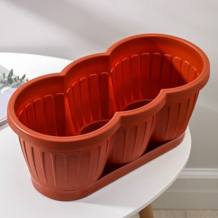 Ящик для цветов с поддоном Петропласт «Гусеница», 40 см, пластик, МИКС