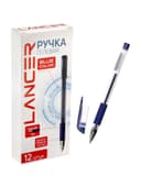 Ручка гелевая LANCER, синий стержень, узел 0.5 мм, резиновый упор