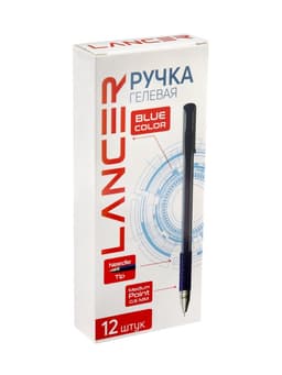 Ручка гелевая LANCER, синий стержень, узел 0.5 мм, резиновый упор