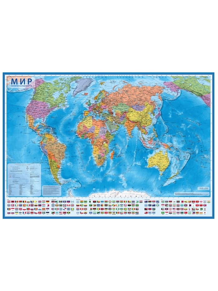 Карта Мира интерактивная, политическая, 101×70 см, 1:32 М, ламинированная, настенная