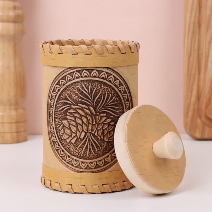 Туес «Шишки», 8×8×10 см, береста