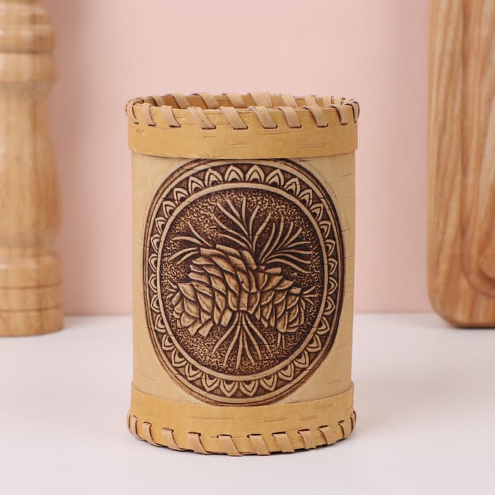 Туес «Шишки», 8×8×10 см, береста