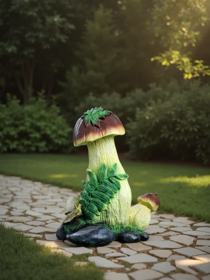 Садовая фигура из полистоуна «Гриб с ягодой и улиткой», 32.5×19×26 см
