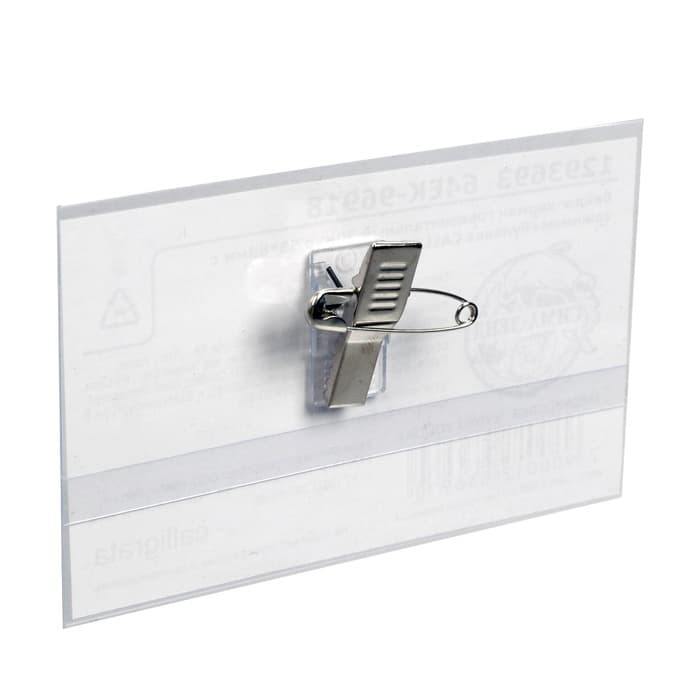 Бейдж - карман Calligrata горизонтальный, 30 мкр, внешний размер 88×55 мм, внутренний размер 88×53 мм, с зажимом и булавкой