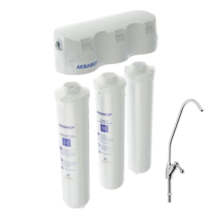 Система для фильтрации воды «Аквафор» Кристалл, К3/К2/К7, 26×9×35 см, с краном, 2.5 л/мин