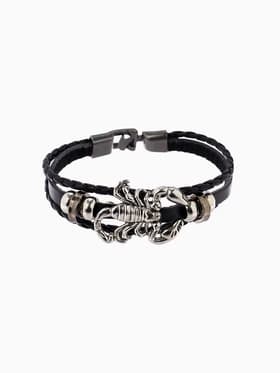 Браслет кожаный «Унисекс. Скорпион», L=20 см, бусины микс, чернёный в серебре
