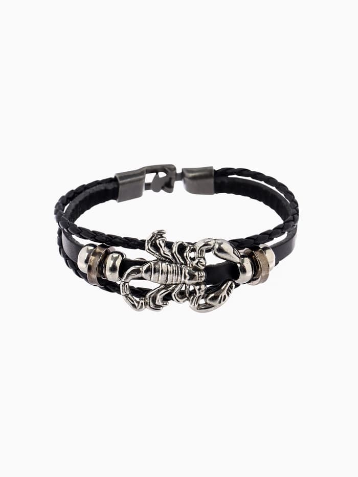 Браслет кожаный «Унисекс. Скорпион», L=20 см, бусины микс, чернёный в серебре