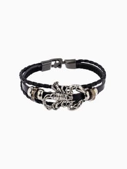 Браслет кожаный «Унисекс. Скорпион», L=20 см, бусины микс, чернёный в серебре