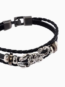 Браслет кожаный «Унисекс. Скорпион», L=20 см, бусины микс, чернёный в серебре