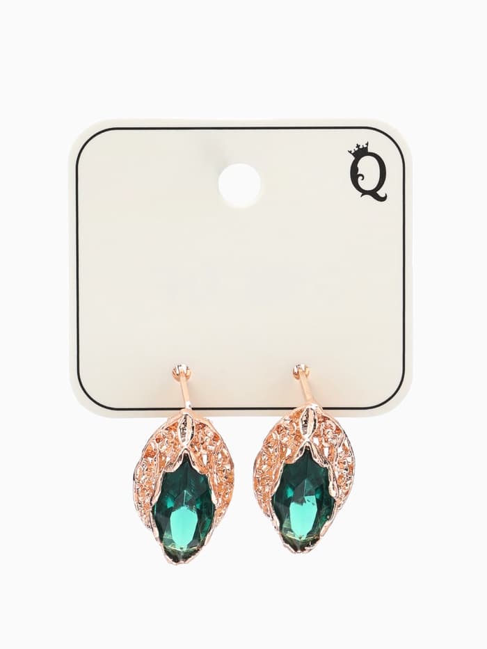 Серьги со стразами «Эдель», эллипс ажурный, цвет изумрудный в розовом золоте