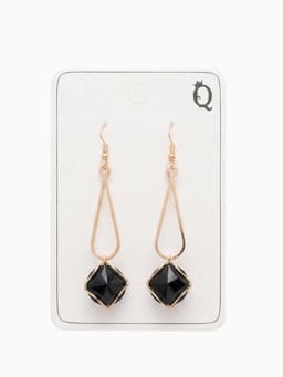 Серьги висячие со стразами «Капля с ромбом», цвет чёрный в розовом золоте, 7.2 см
