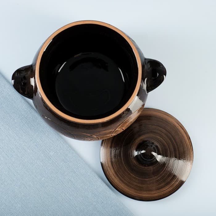 Горшочек для запекания Борисовская керамика «Старина», 950 мл, 14×15 см, коричневый