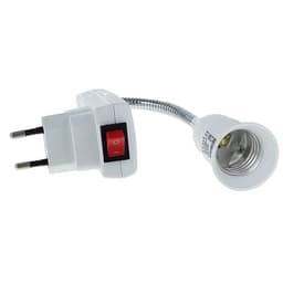 Переходник Ecola, вилка-патрон, Е27, 275×45 мм, с выключателем, гибкий, белый