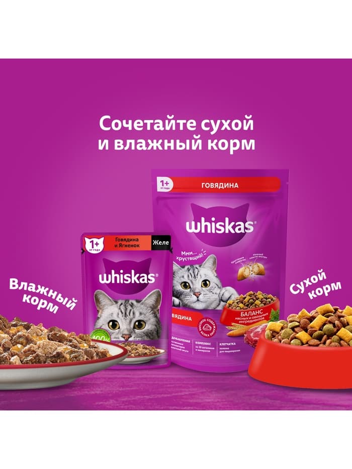 Сухой корм Whiskas для кошек, говядина, подушечки, 5 кг