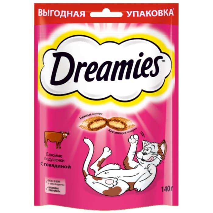 Лакомство Dreamies для кошек, говядина, 140 г